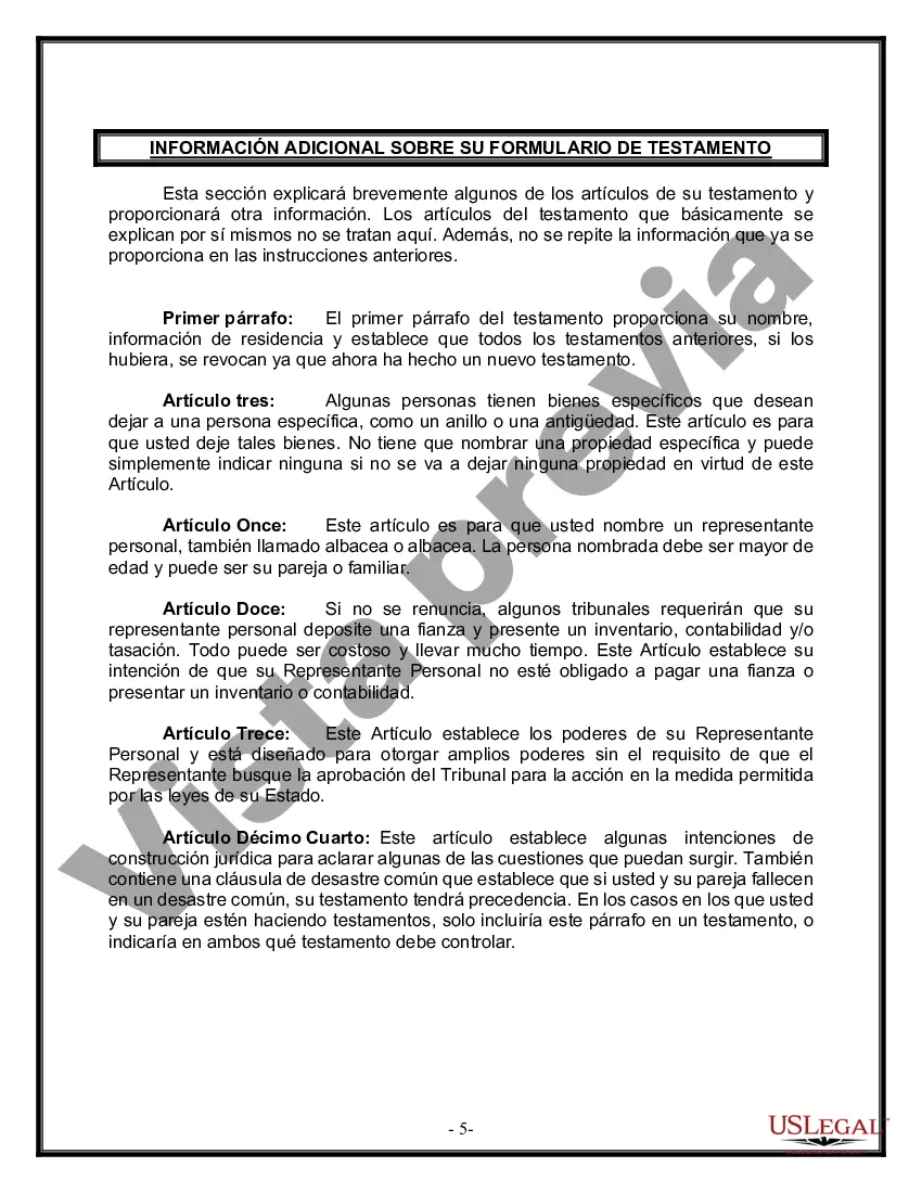 Preview Formulario de última voluntad y testamento legal para pareja de hecho con hijos menores