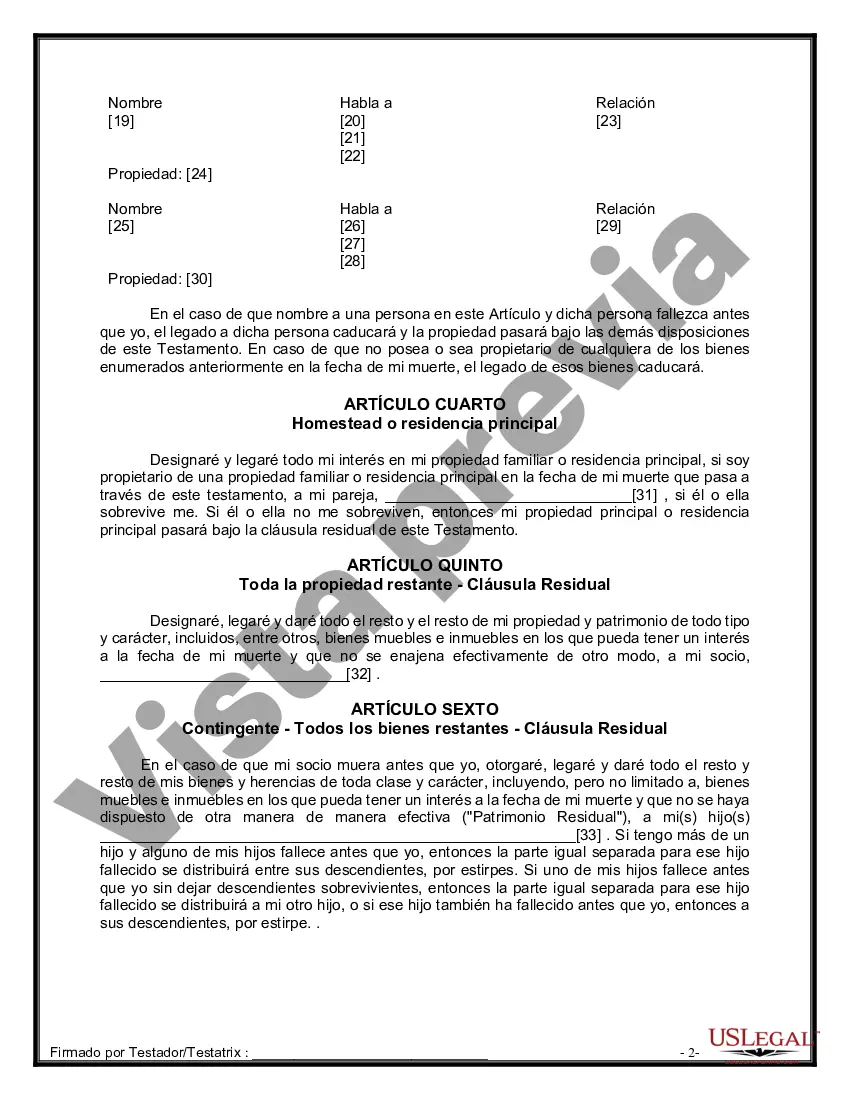 Preview Formulario de última voluntad y testamento legal para pareja de hecho con hijos menores