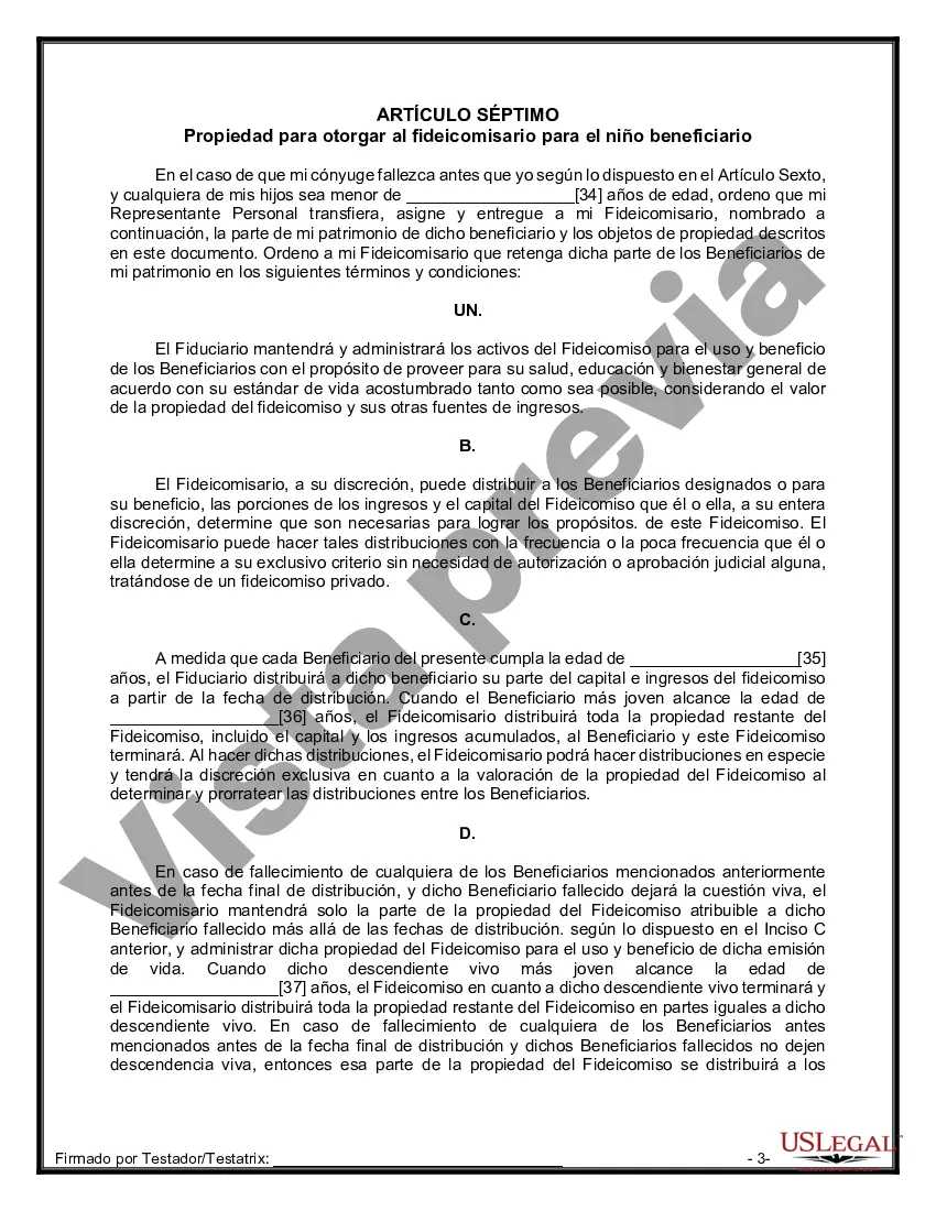 Preview Formulario Legal de Última Voluntad y Testamento para Persona Casada con Hijos Menores