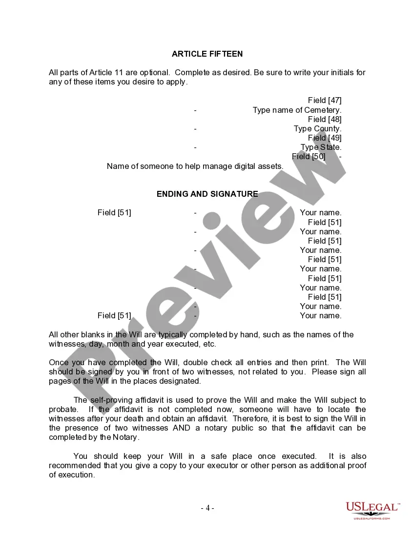 Preview Last Will and Testament for Married Person with Minor Children