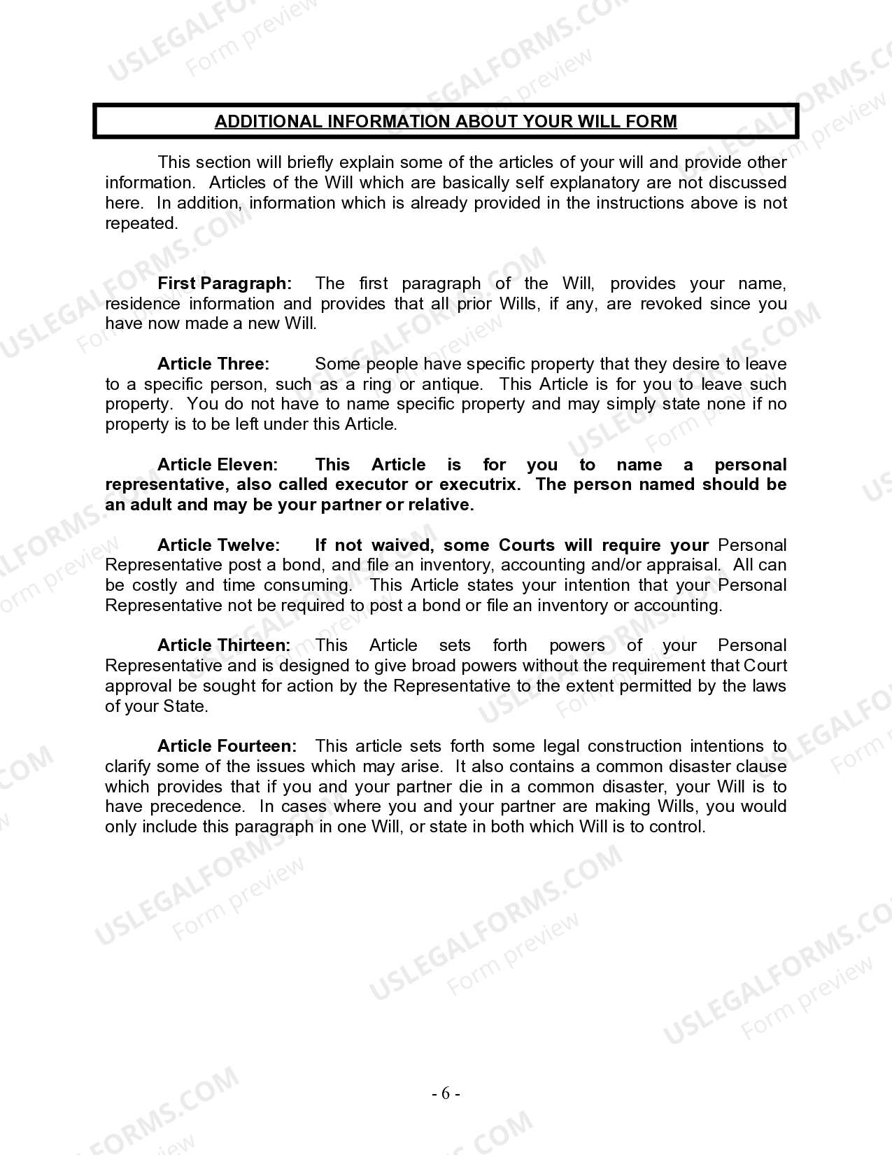 Oregon Legal Last Will and Testament Form for Domestic Partner with ...