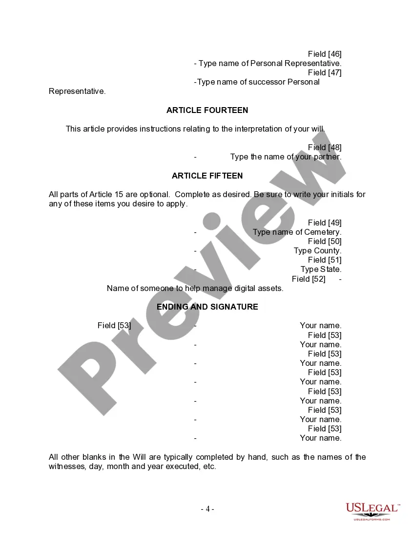 Preview Last Will and Testament for Domestic Partner with Adult and Minor Children from Prior Marriage