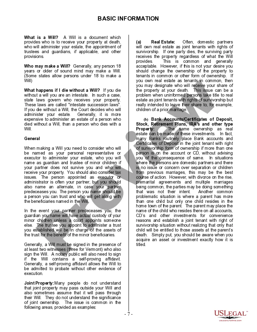 Preview Last Will and Testament for Domestic Partner with Adult and Minor Children from Prior Marriage