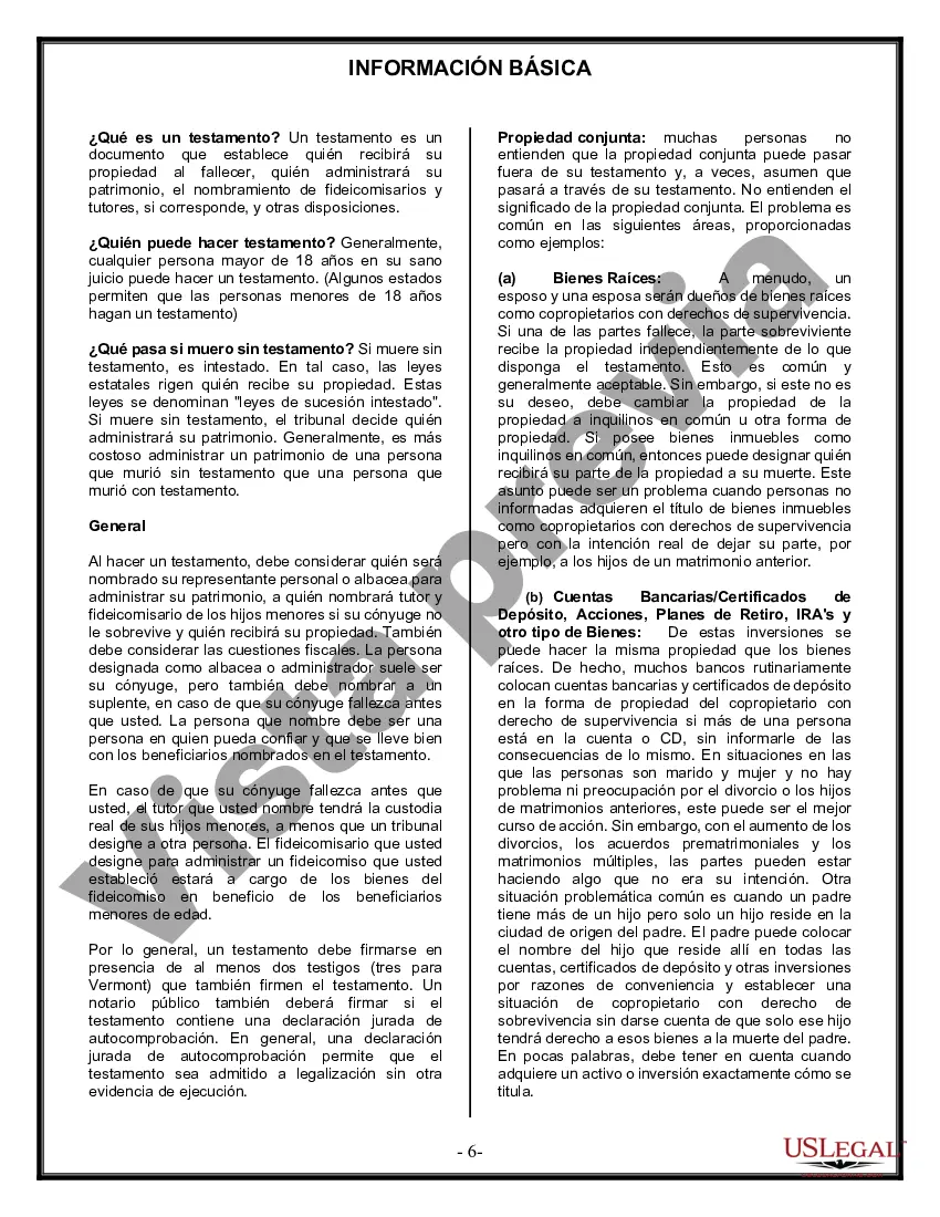 Preview Formulario Legal de Última Voluntad y Testamento para Persona Casada con Hijos Adultos y Menores de Matrimonio Anterior