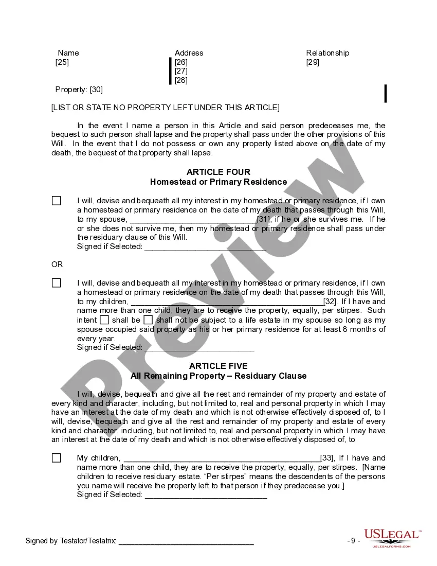 Preview Last Will and Testament for Married Person with Adult and Minor Children from Prior Marriage