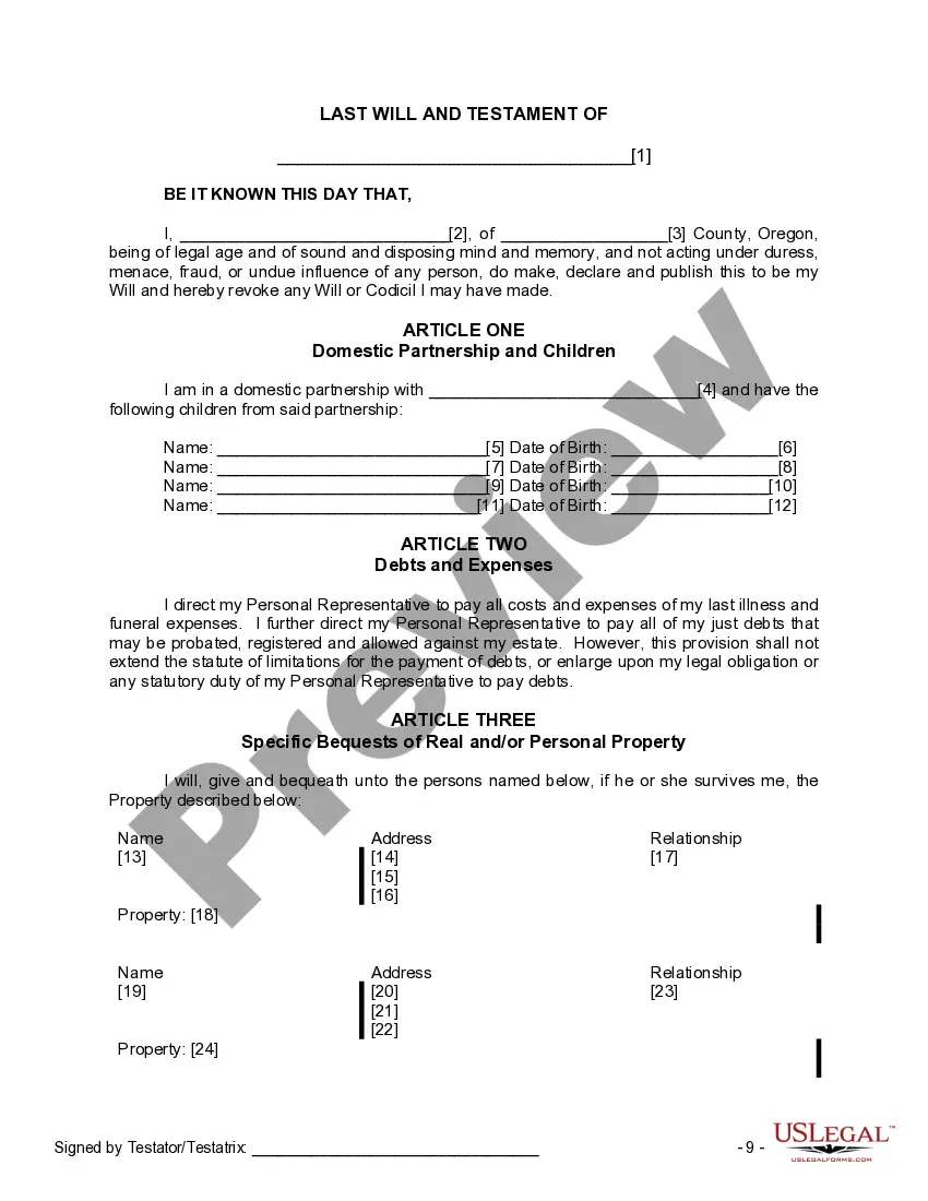 Preview Last Will and Testament for Domestic Partner with Adult and Minor Children