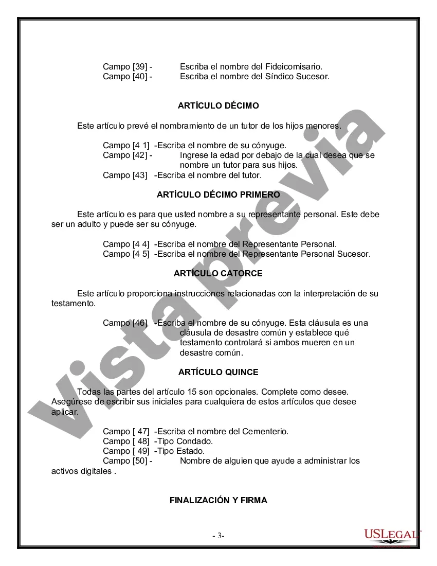Preview Formulario Legal de Última Voluntad y Testamento para Persona Casada con Hijos Adultos y Menores