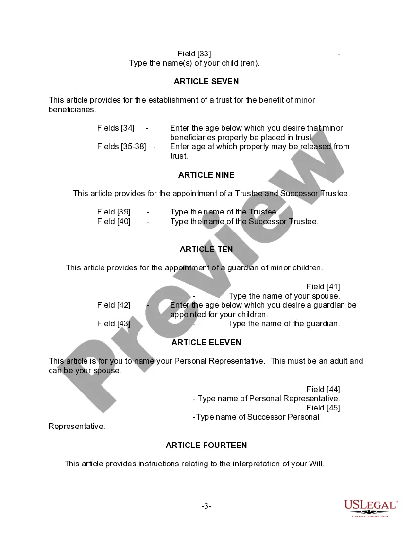 Preview Last Will and Testament for Married Person with Adult and Minor Children