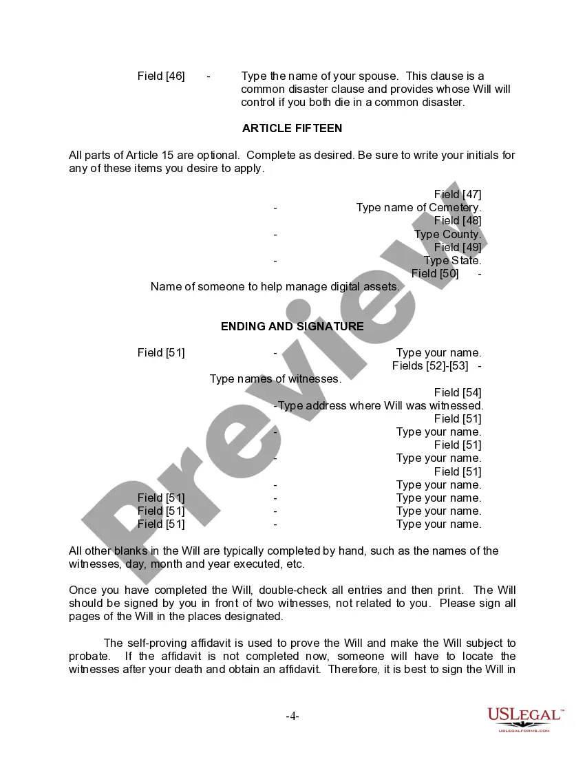 Preview Last Will and Testament for Married Person with Adult and Minor Children