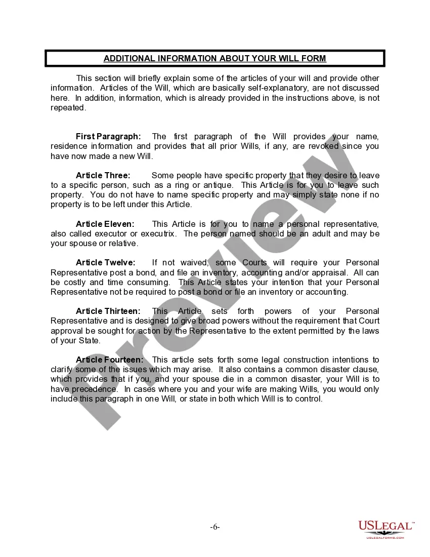 Preview Last Will and Testament for Married Person with Adult and Minor Children