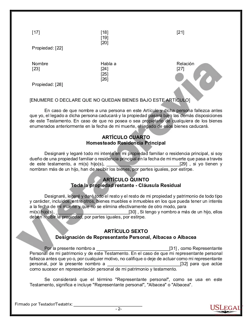 Preview Formulario de testamento y última voluntad legal para viuda o viudo con hijos adultos