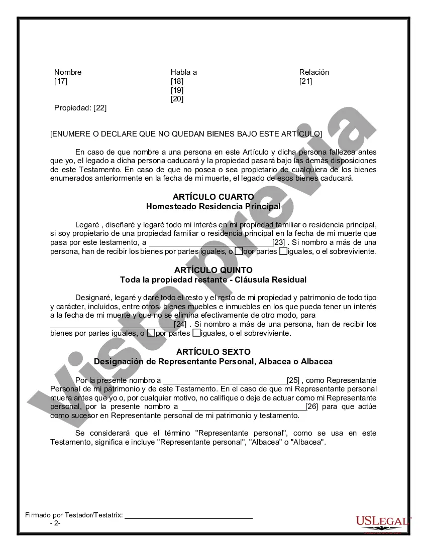 Preview Formulario de última voluntad legal para una viuda o viudo sin hijos