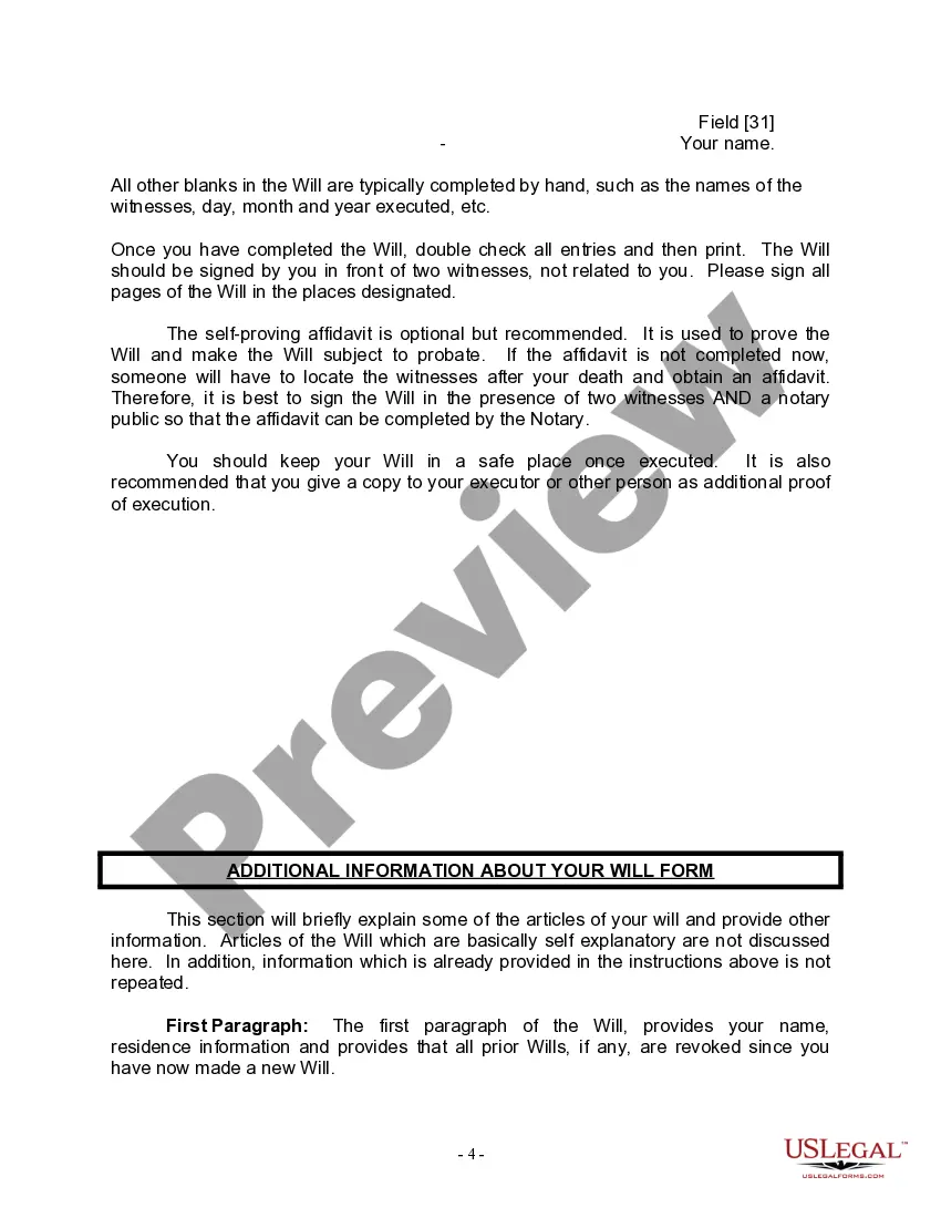 Preview Last Will for a Widow or Widower with no Children