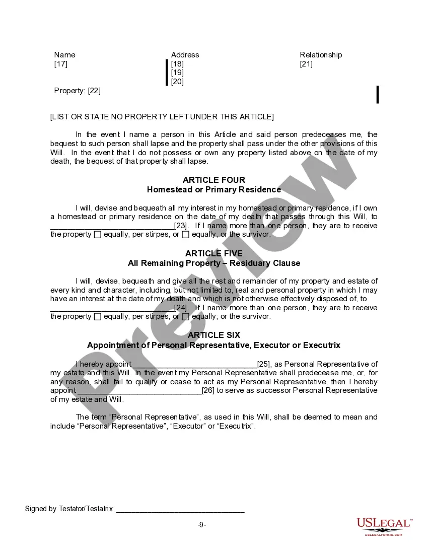 Preview Last Will for a Widow or Widower with no Children