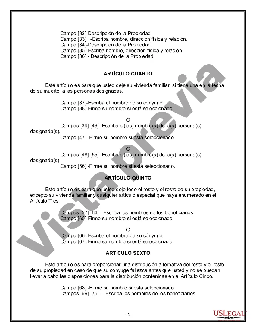 Preview Formulario Legal de Última Voluntad y Testamento para Persona Divorciada y Recasada con Hijos Míos, Tuyos y Nuestros