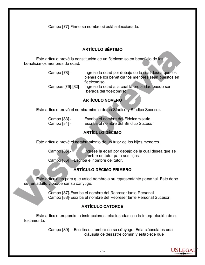 Preview Formulario Legal de Última Voluntad y Testamento para Persona Divorciada y Recasada con Hijos Míos, Tuyos y Nuestros