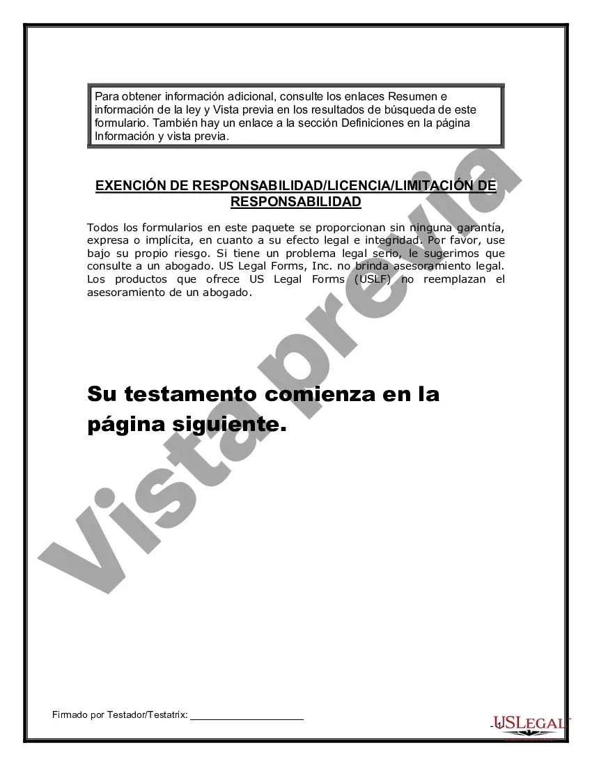 Preview Formulario Legal de Última Voluntad y Testamento para Persona Divorciada y Recasada con Hijos Míos, Tuyos y Nuestros