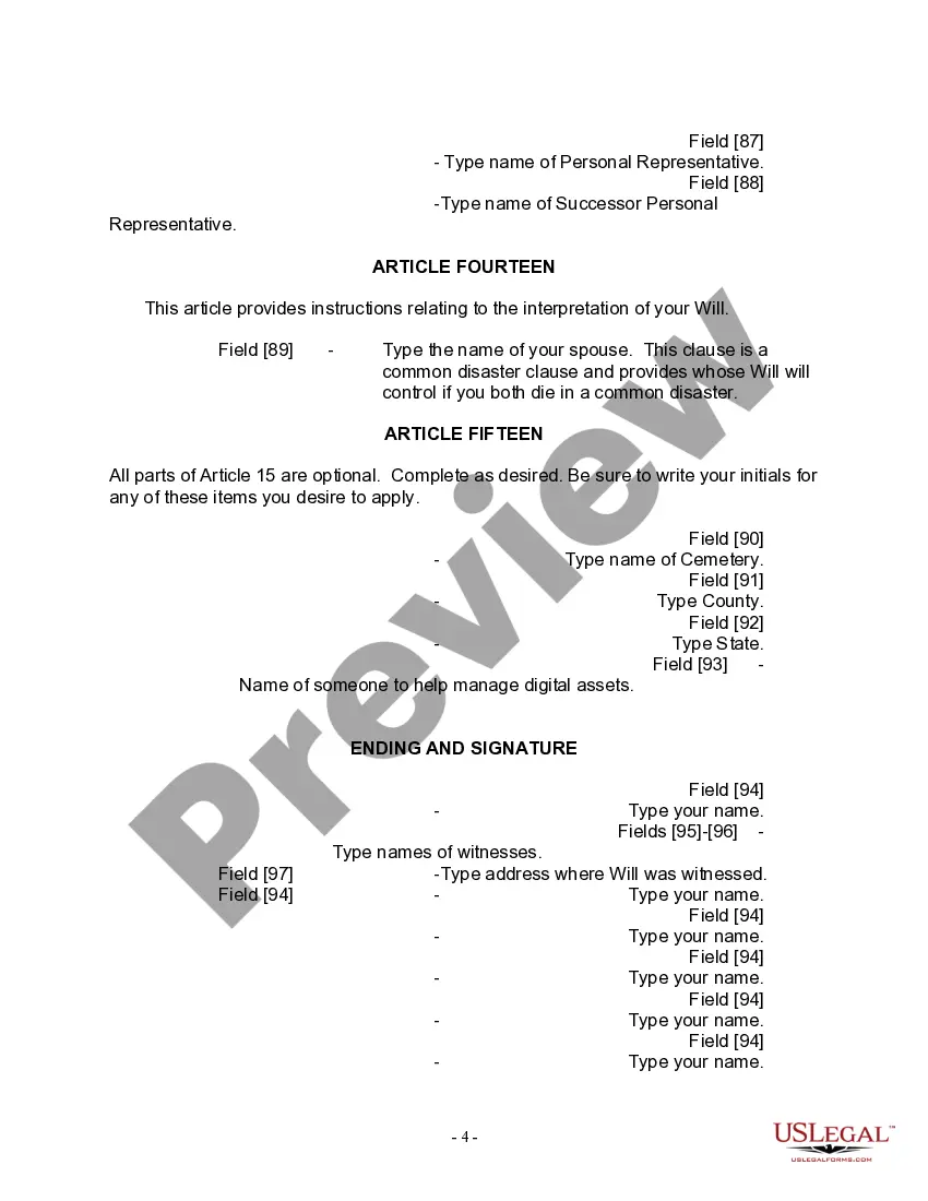 Preview Last Will and Testament for Divorced and Remarried Person with Mine, Yours and Ours Children