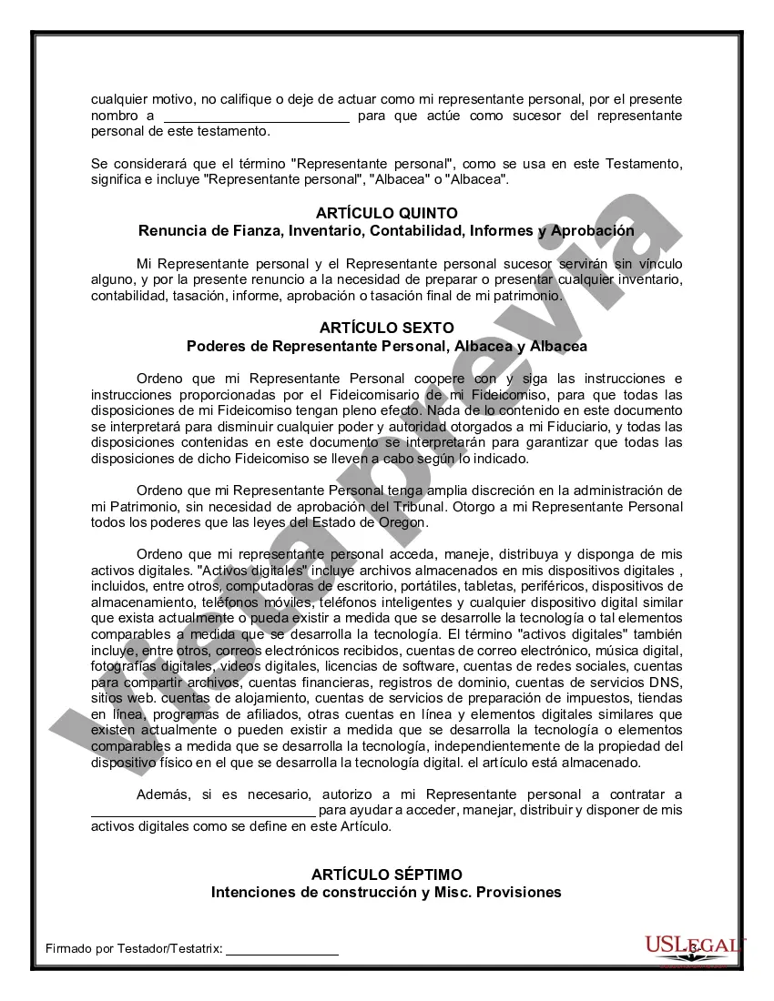 Preview Último testamento legal y formulario de testamento con todos los bienes en fideicomiso llamado testamento invertido