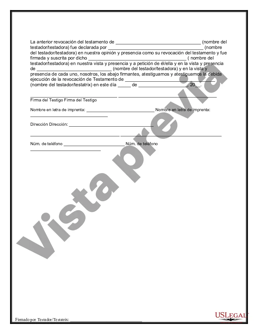 Preview Revocación por escrito del testamento