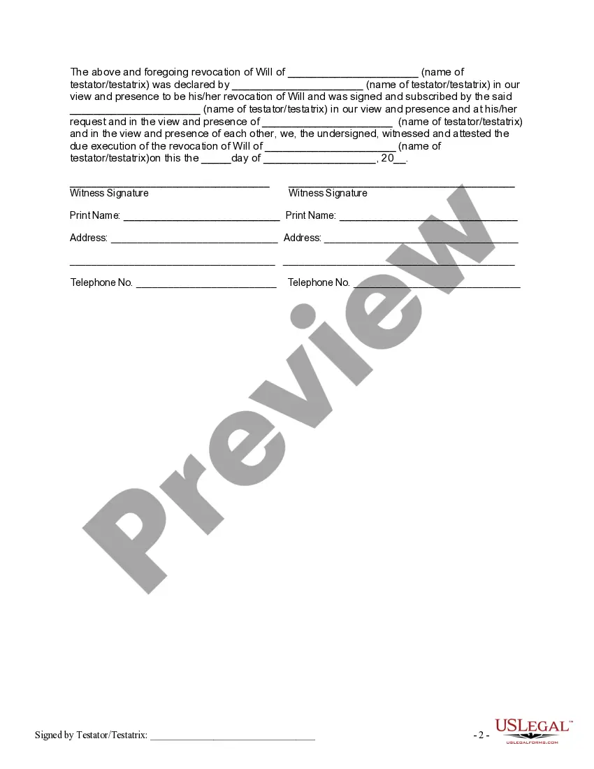 Get Written Revocation of Will Preview Written Revocation of Will