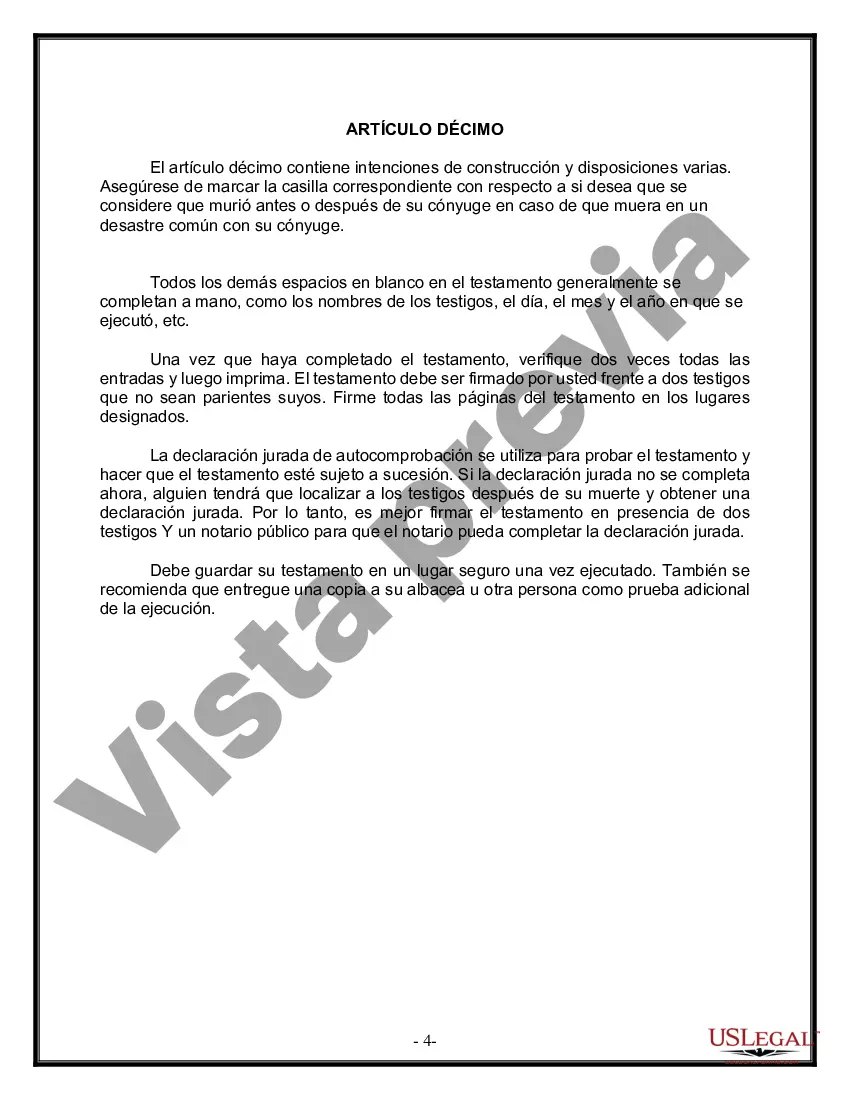 Preview Última voluntad y testamento para otras personas