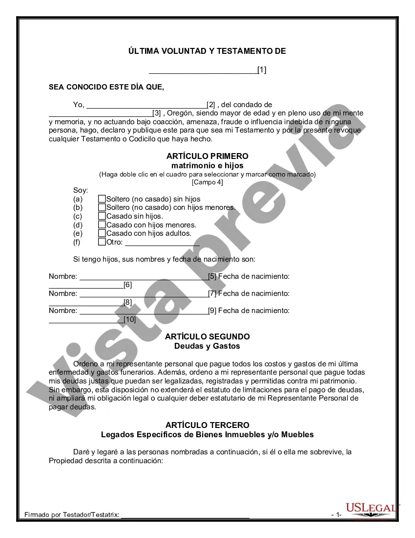 Preview Última voluntad y testamento para otras personas