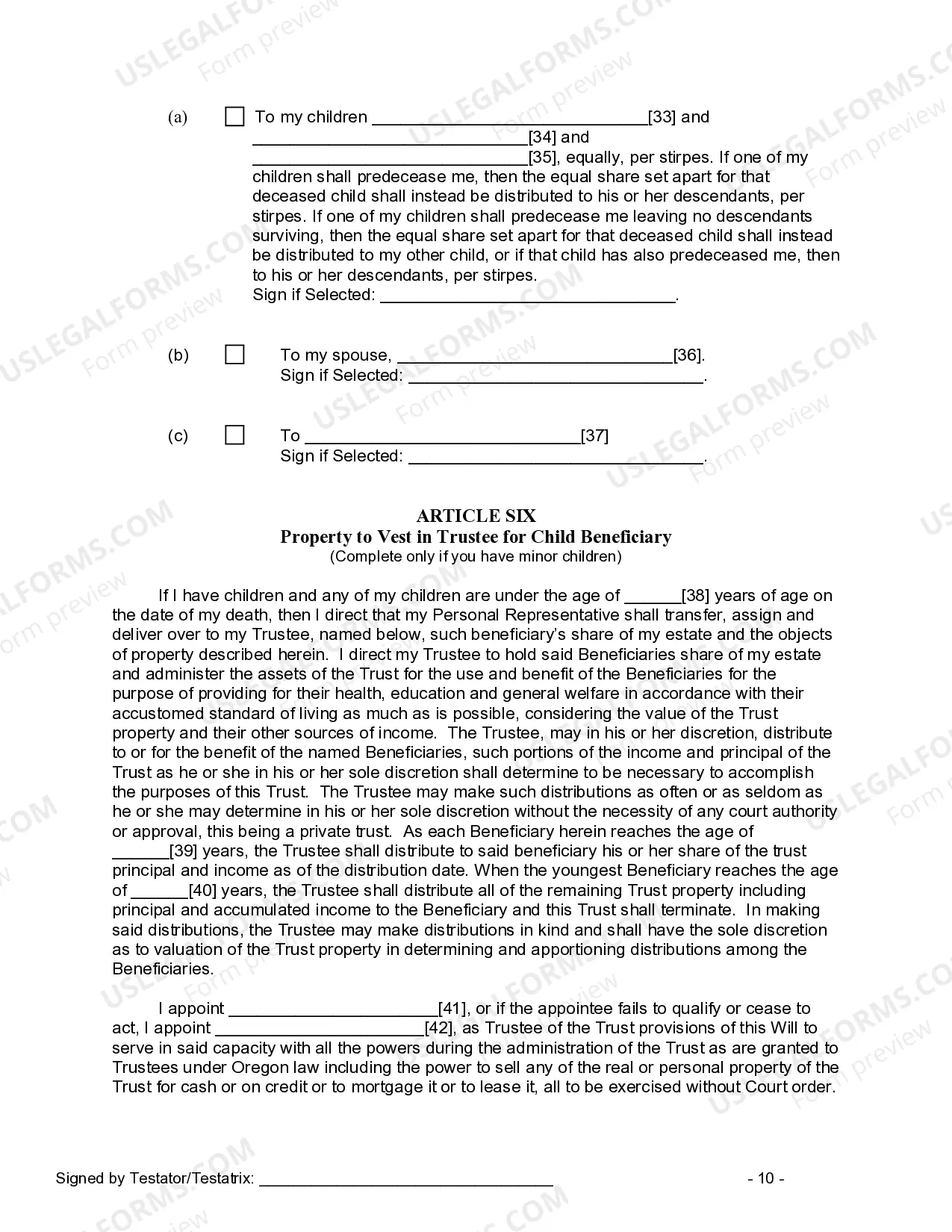 Preview Last Will and Testament for other Persons