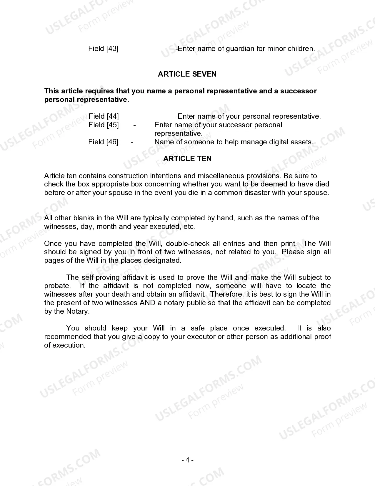 Preview Last Will and Testament for other Persons