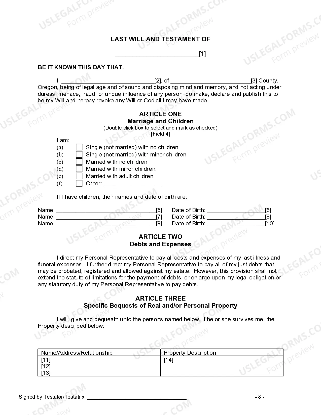 Preview Last Will and Testament for other Persons