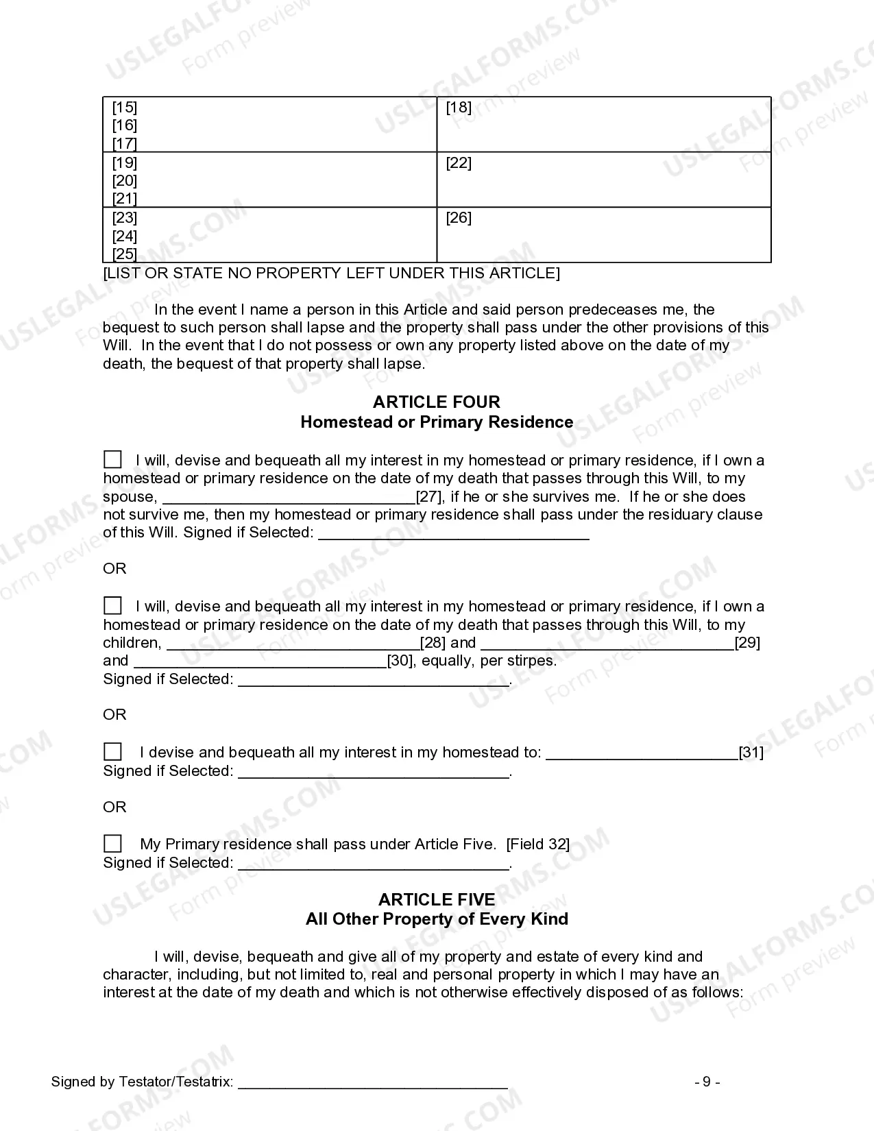 Preview Last Will and Testament for other Persons
