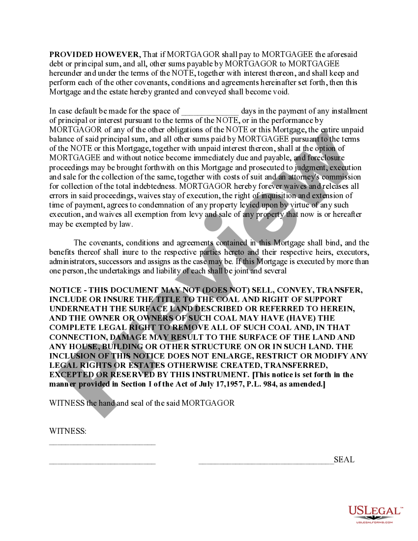 Pennsylvania Mortgage Short US Legal Forms