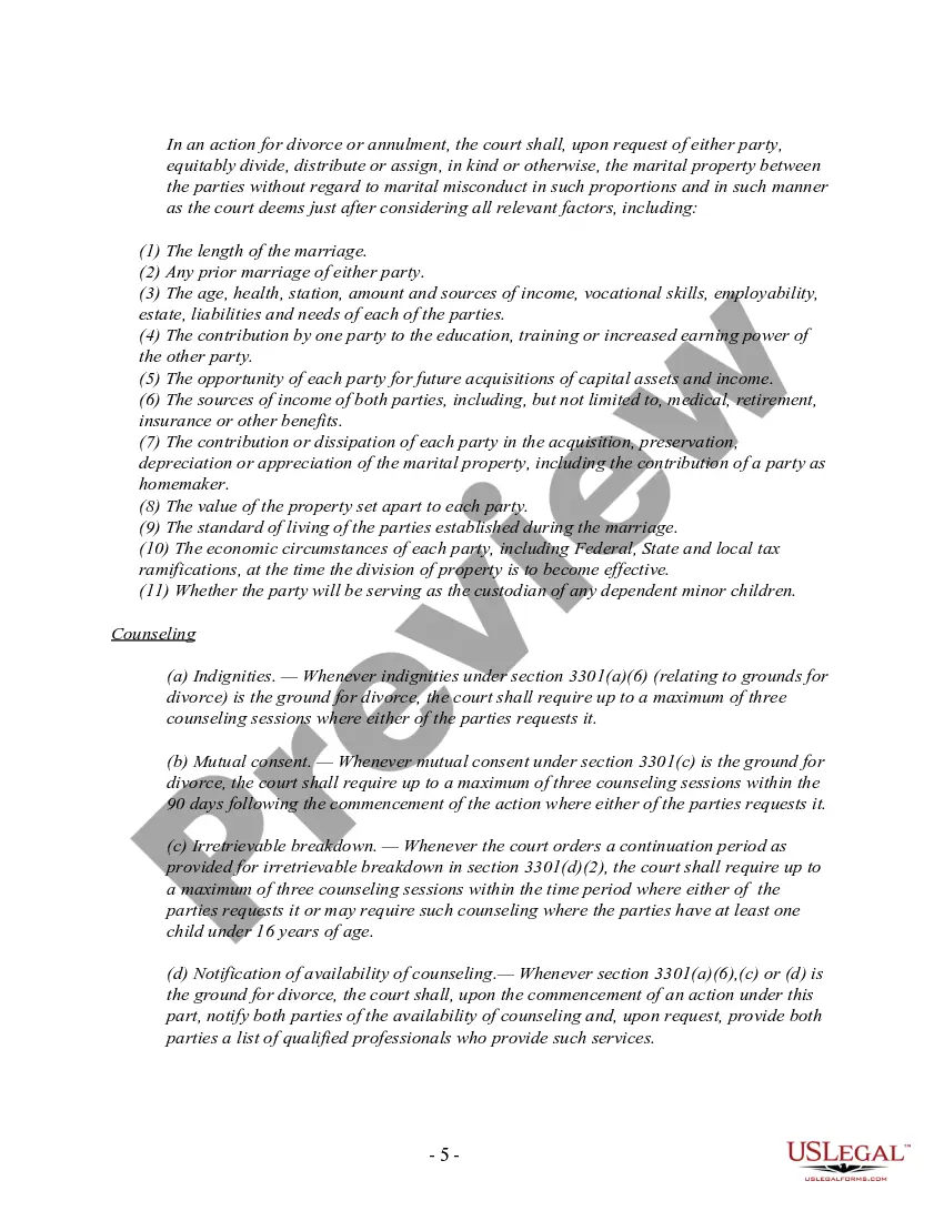 Get Pennsylvania No-Fault Uncontested Agreed Divorce Package for Dissolution of Marriage with Adult Children and with or without Property and Debts Preview Pennsylvania No-Fault Uncontested Agreed Divorce Package for Dissolution of Marriage with Adult Children and with or without Property and Debts