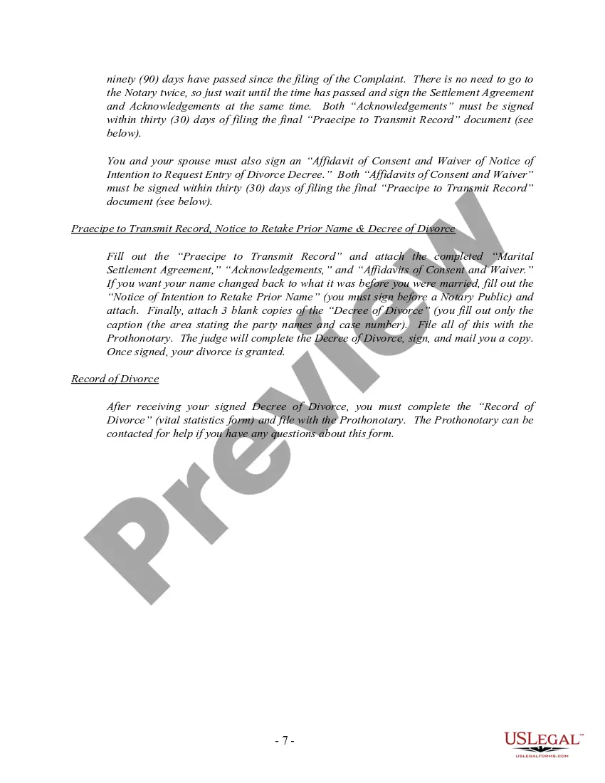Get Pennsylvania No-Fault Uncontested Agreed Divorce Package for Dissolution of Marriage with Adult Children and with or without Property and Debts Preview Pennsylvania No-Fault Uncontested Agreed Divorce Package for Dissolution of Marriage with Adult Children and with or without Property and Debts