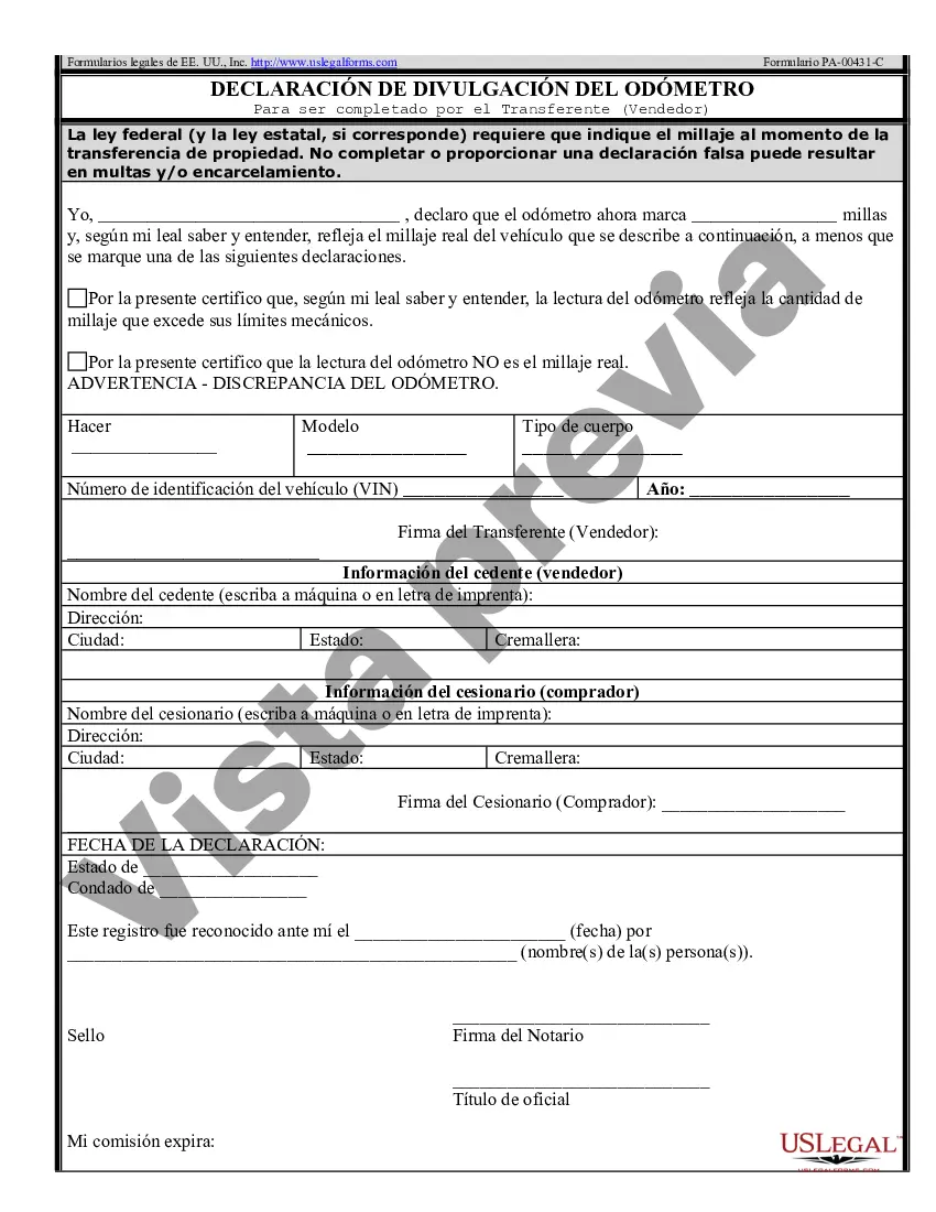 Preview Factura de venta de automóvil o vehículo, incluida la declaración del cuentakilómetros y el pagaré