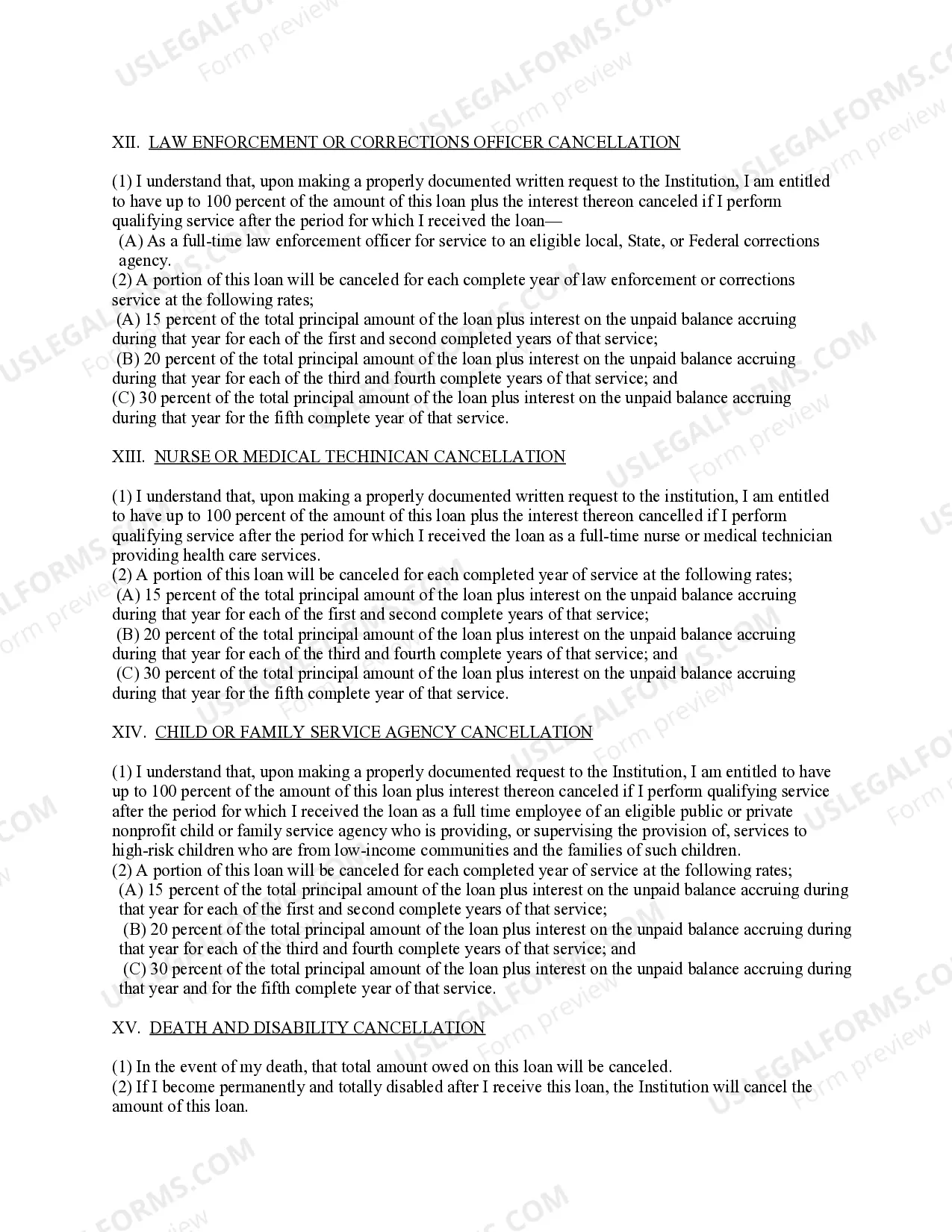 Preview Supplemental Promissory Note for College Loan Program