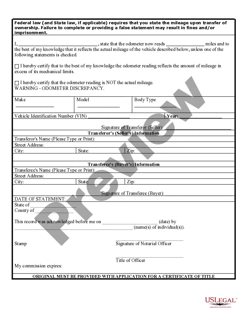 Preview Bill of Sale of Automobile and Odometer Statement for As-Is Sale