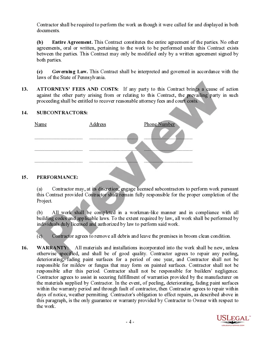 Preview Painting Contract for Contractor