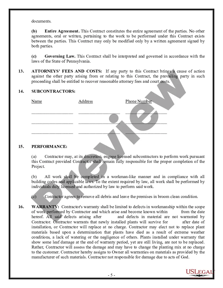 Preview Landscape Contract for Contractor