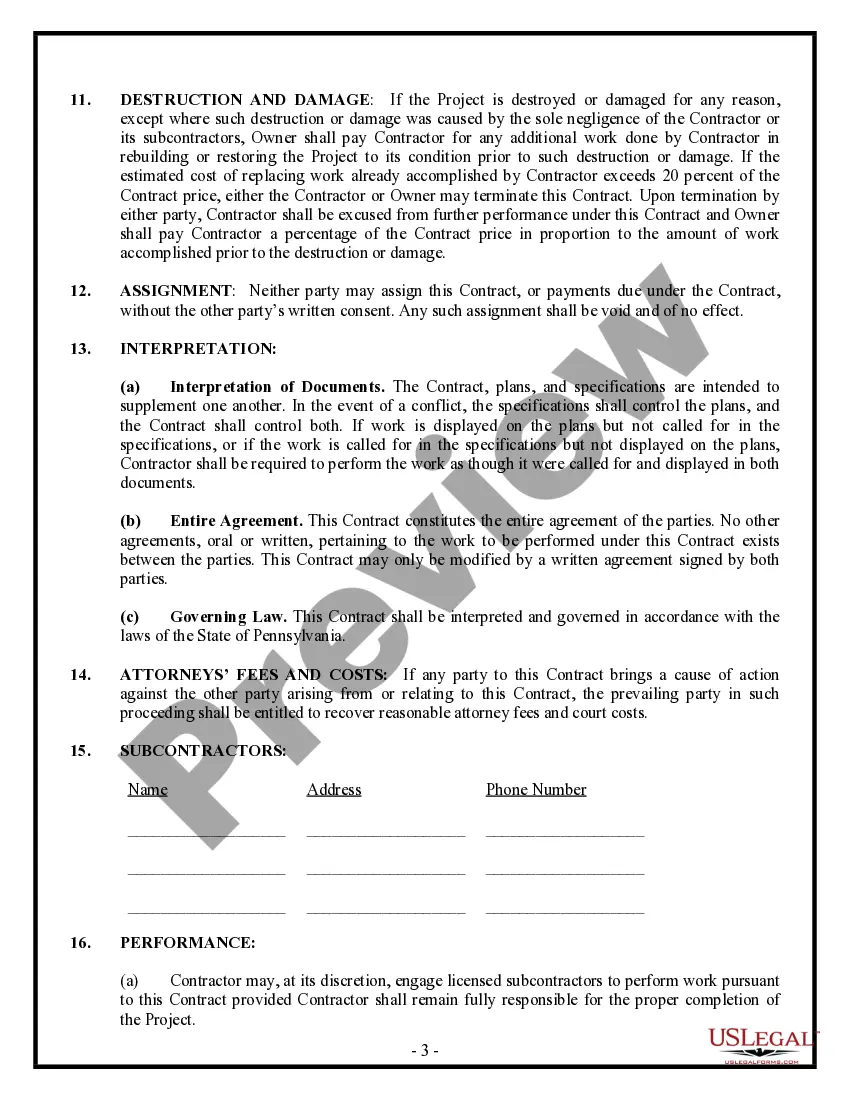 Preview Commercial Contract for Contractor