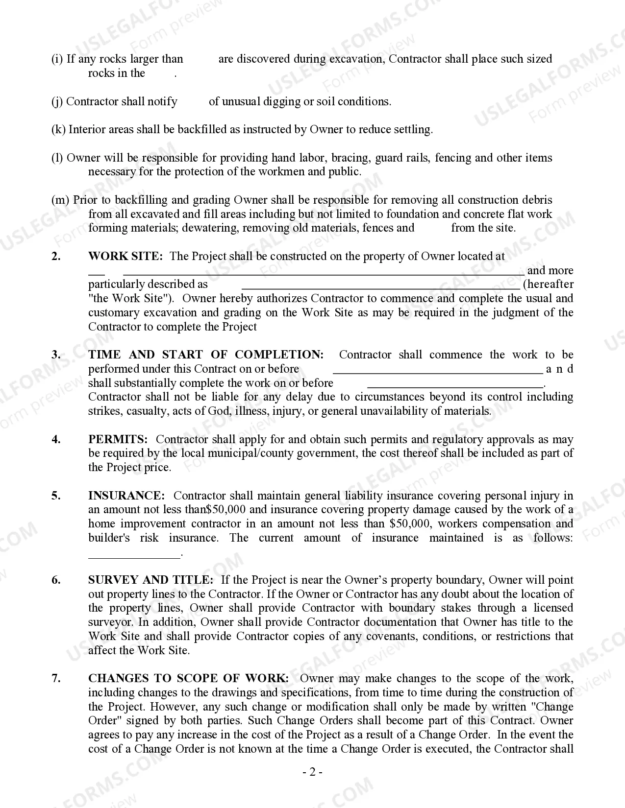 Preview Excavator Contract for Contractor