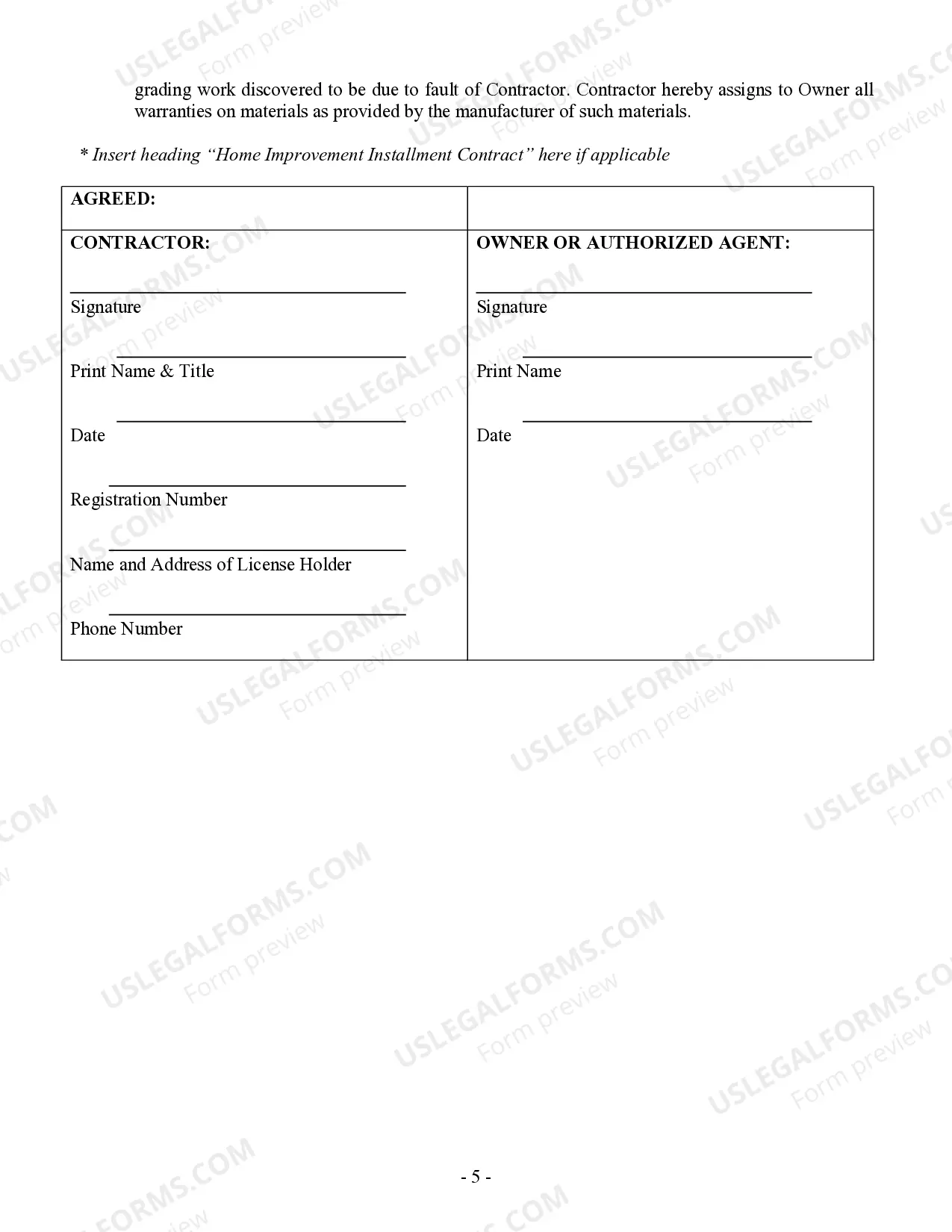 Preview Excavator Contract for Contractor