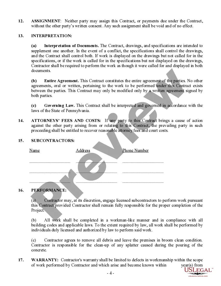 Preview Concrete Mason Contract for Contractor