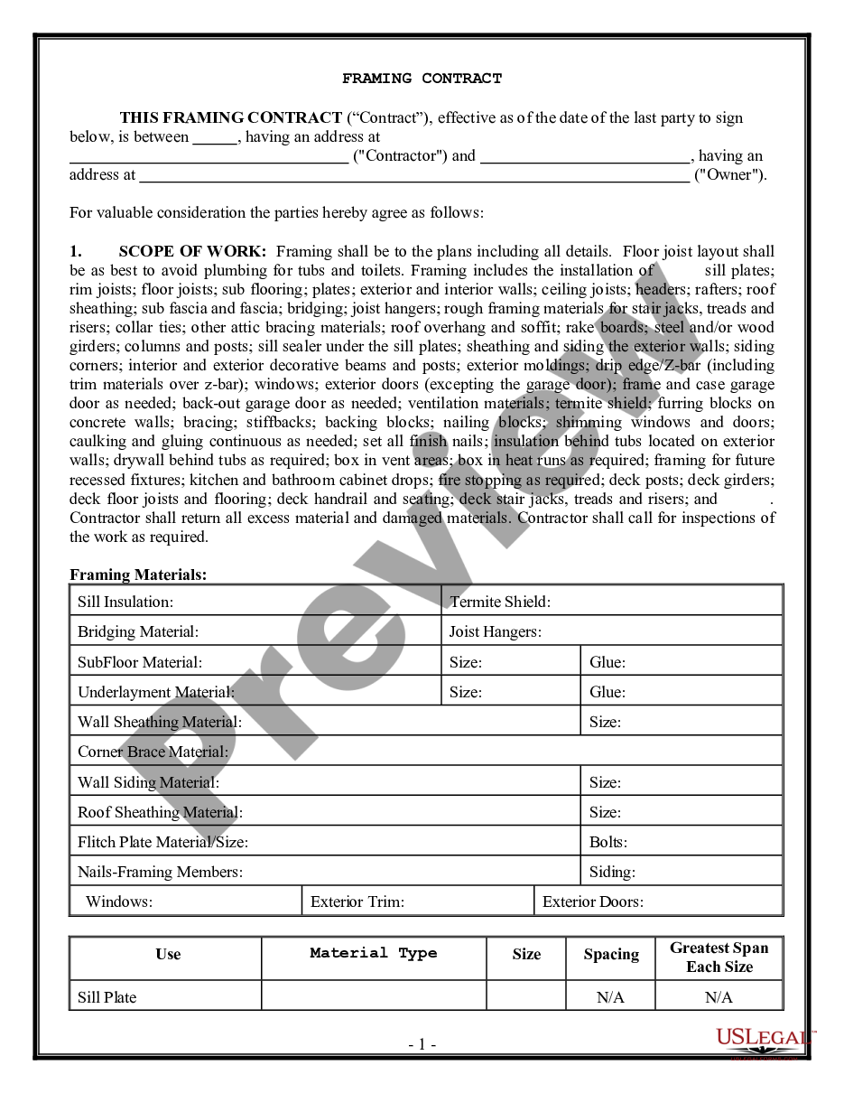 page 0 Framing Contract for Contractor preview