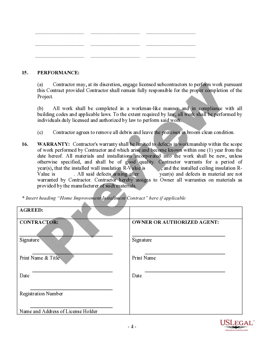 Preview Insulation Contract for Contractor
