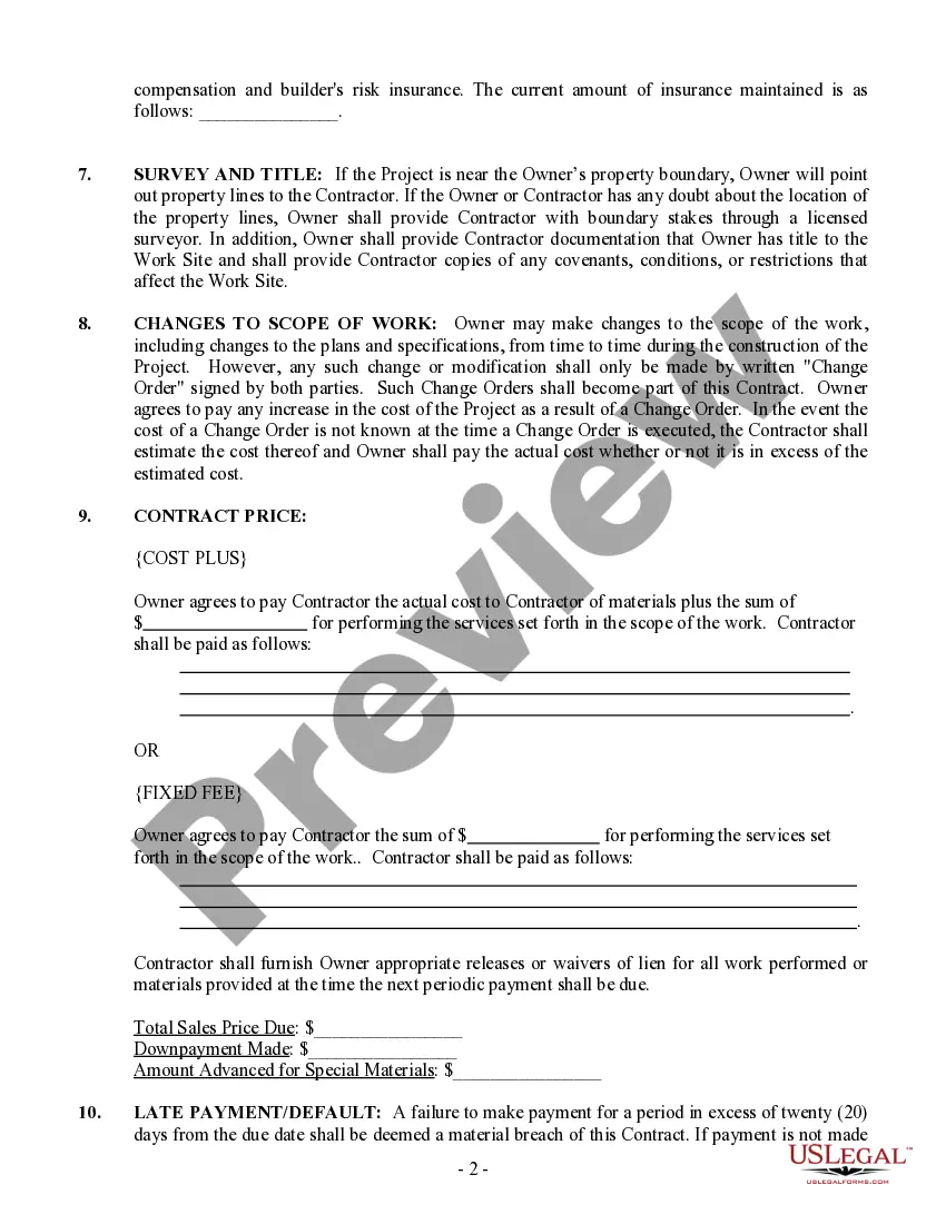 Preview Site Work Contract for Contractor