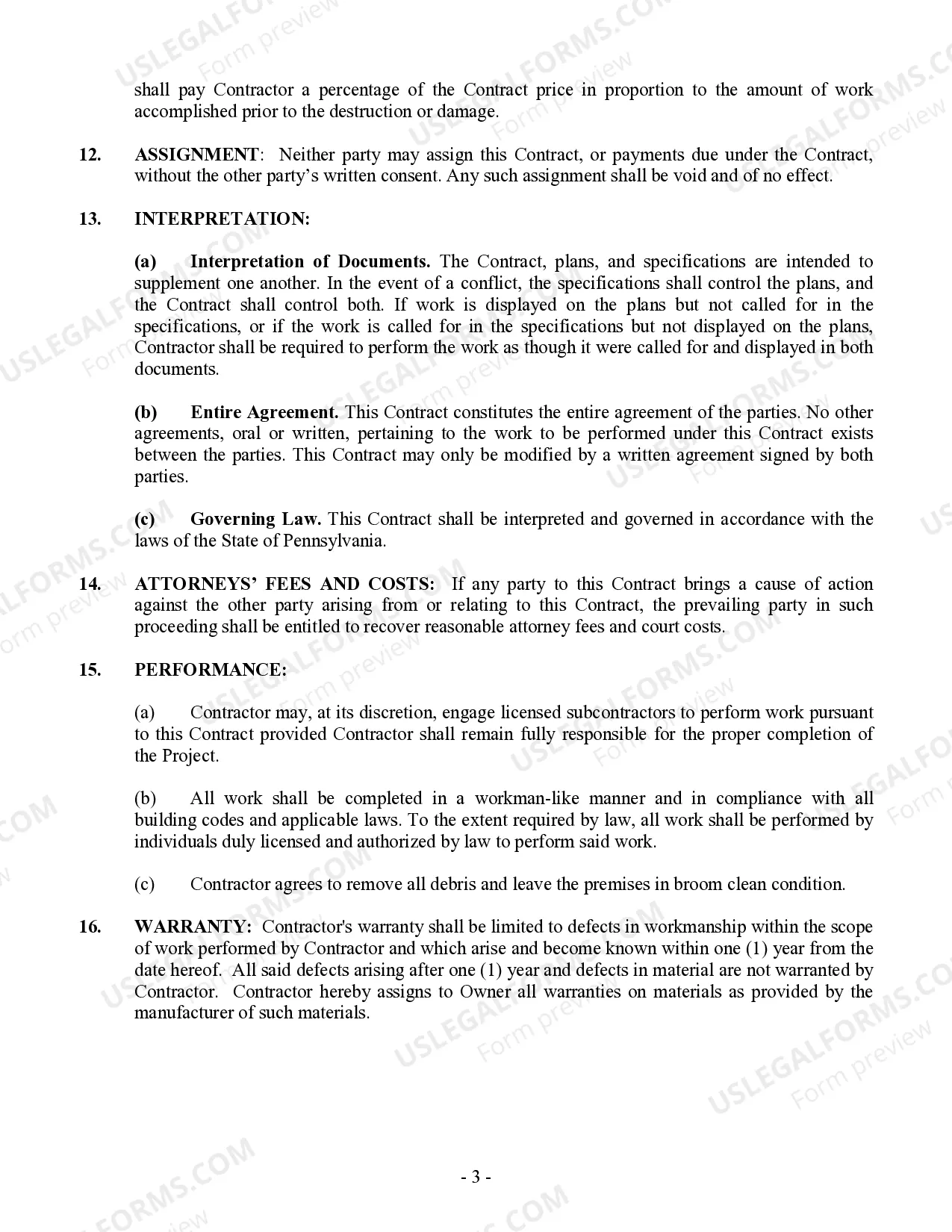 Preview Drainage Contract for Contractor
