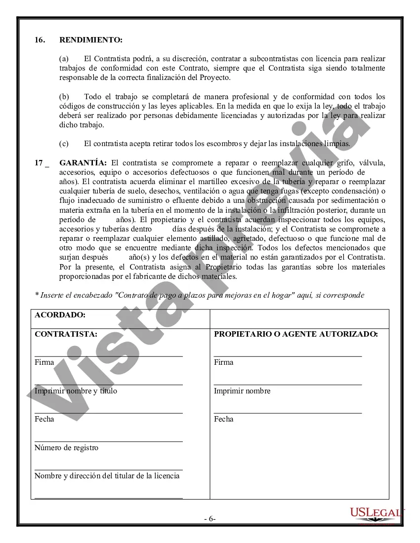 Preview Contrato de plomería para contratista