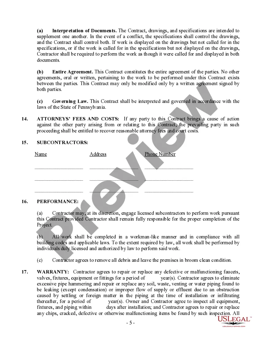 Preview Plumbing Contract for Contractor