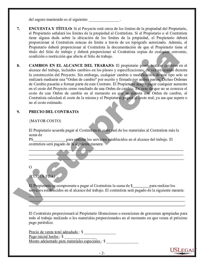 Preview Costo del contrato de construcción más o tarifa fija